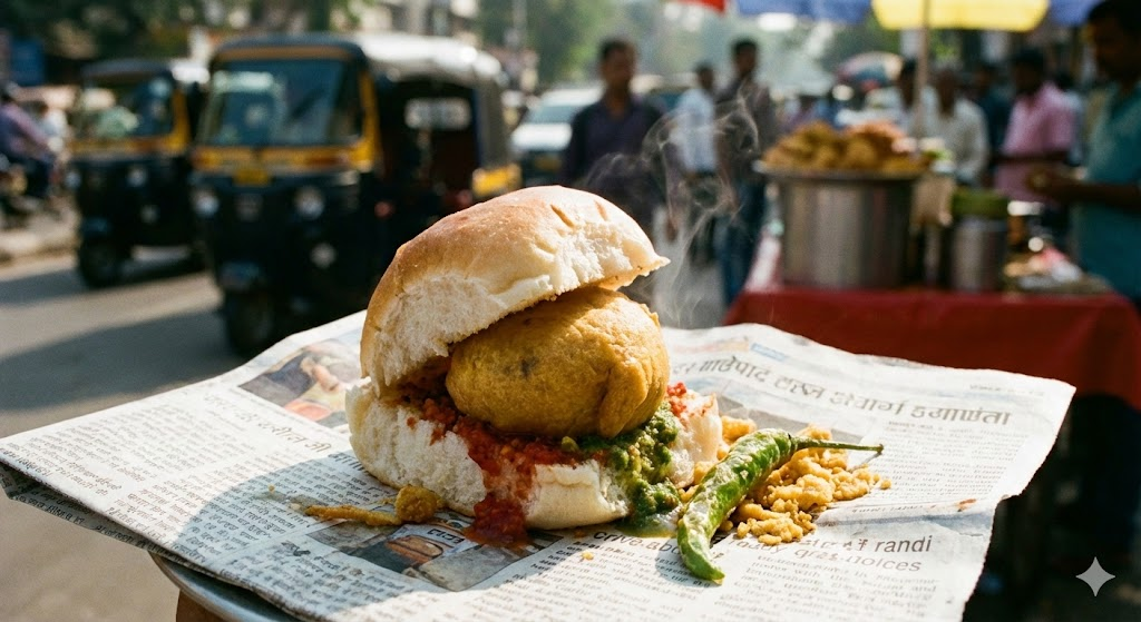 A street vendor preparing Vada Pav, the most famous food of Mumbai